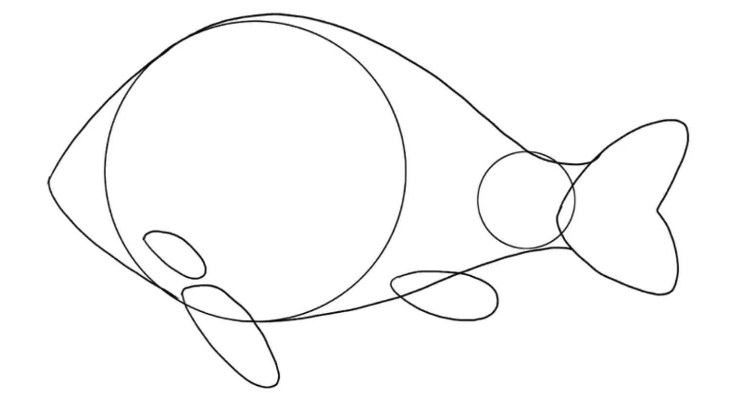 鱼类绘画教程第2步插图1 - Step 2: Draw The Fins