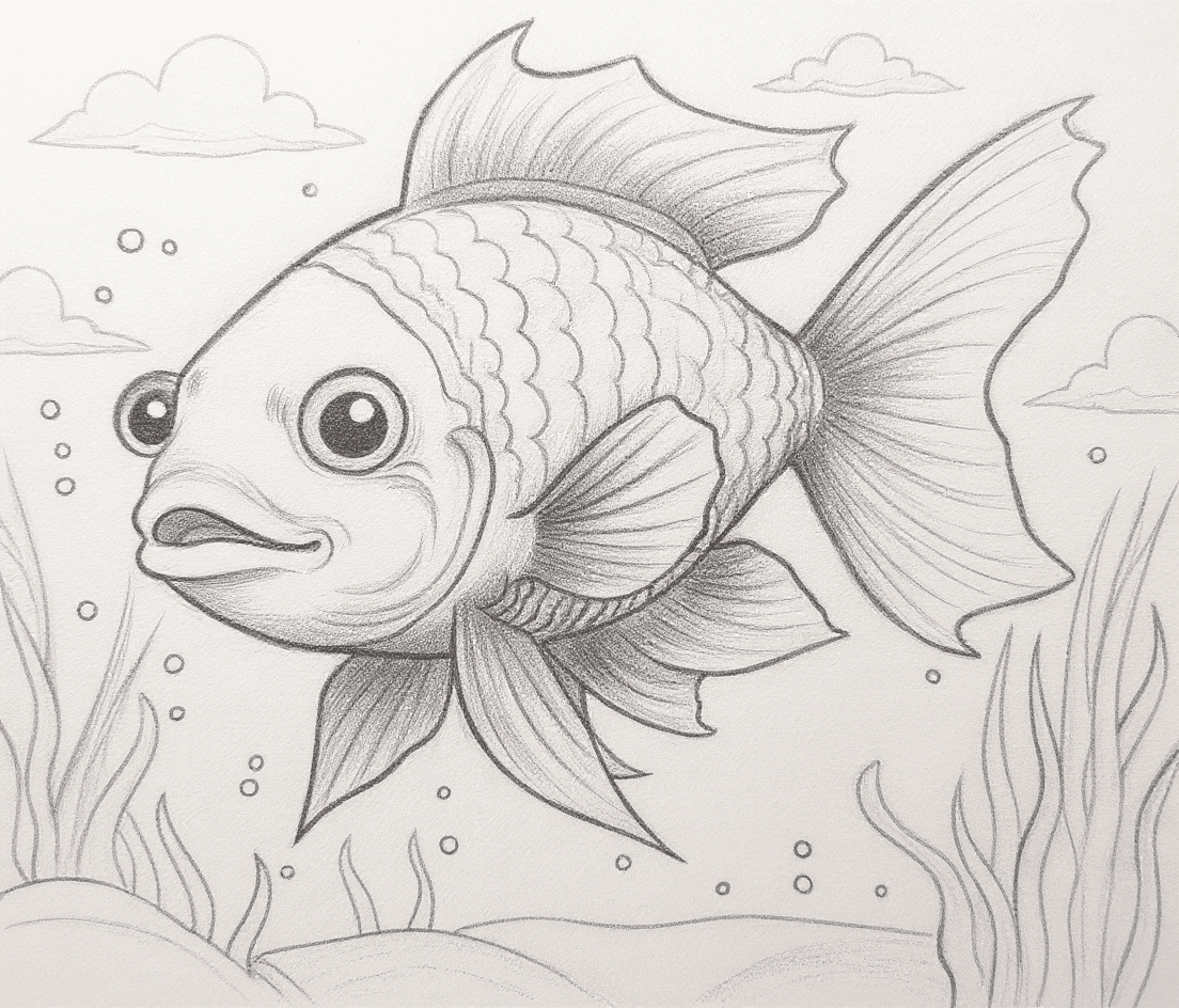 Pencil Sketch Fish Drawing example