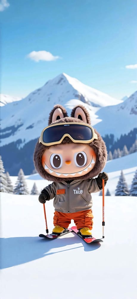 山地滑雪者Labubu壁纸