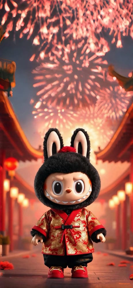 烟花庆典Labubu壁纸